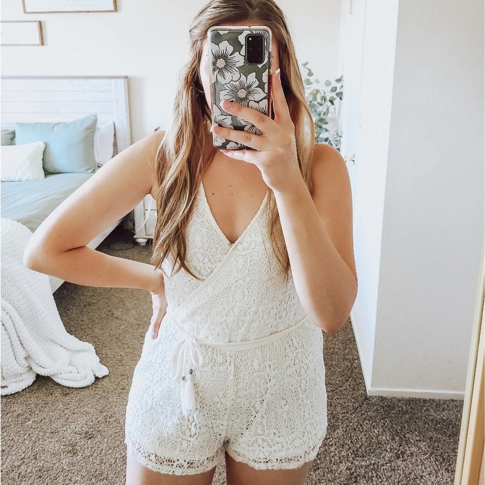 American Eagle Lace Wrap Front Romper